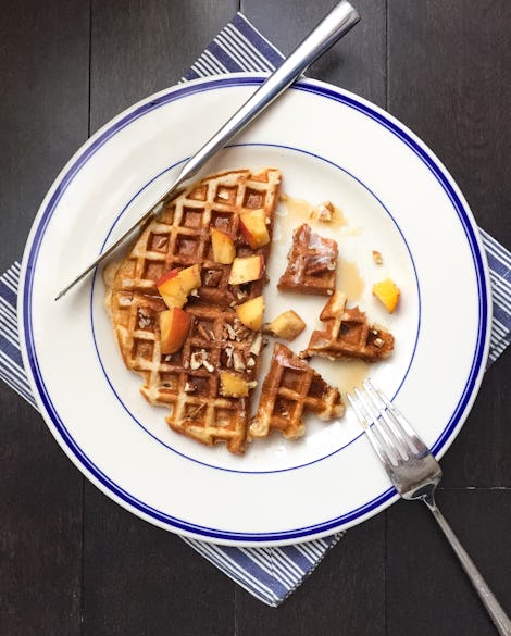 Buttermilk Pecan Waffles with Peaches