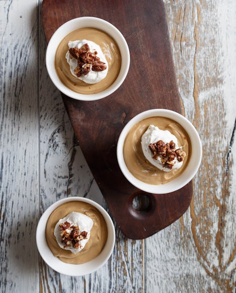 Butterscotch Kahlua Pudding with Spicy Pecans