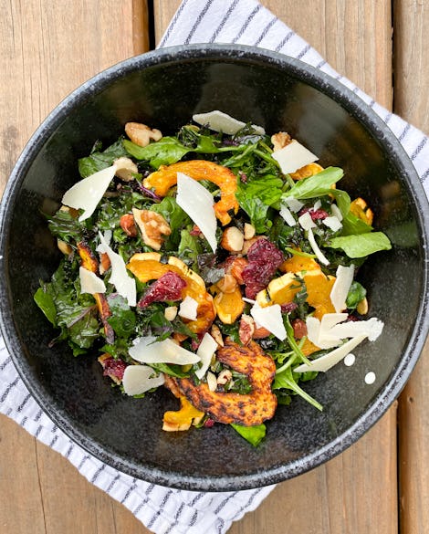 Fall Kale & Delicata Squash Salad with Lemony Buttermilk Dressing