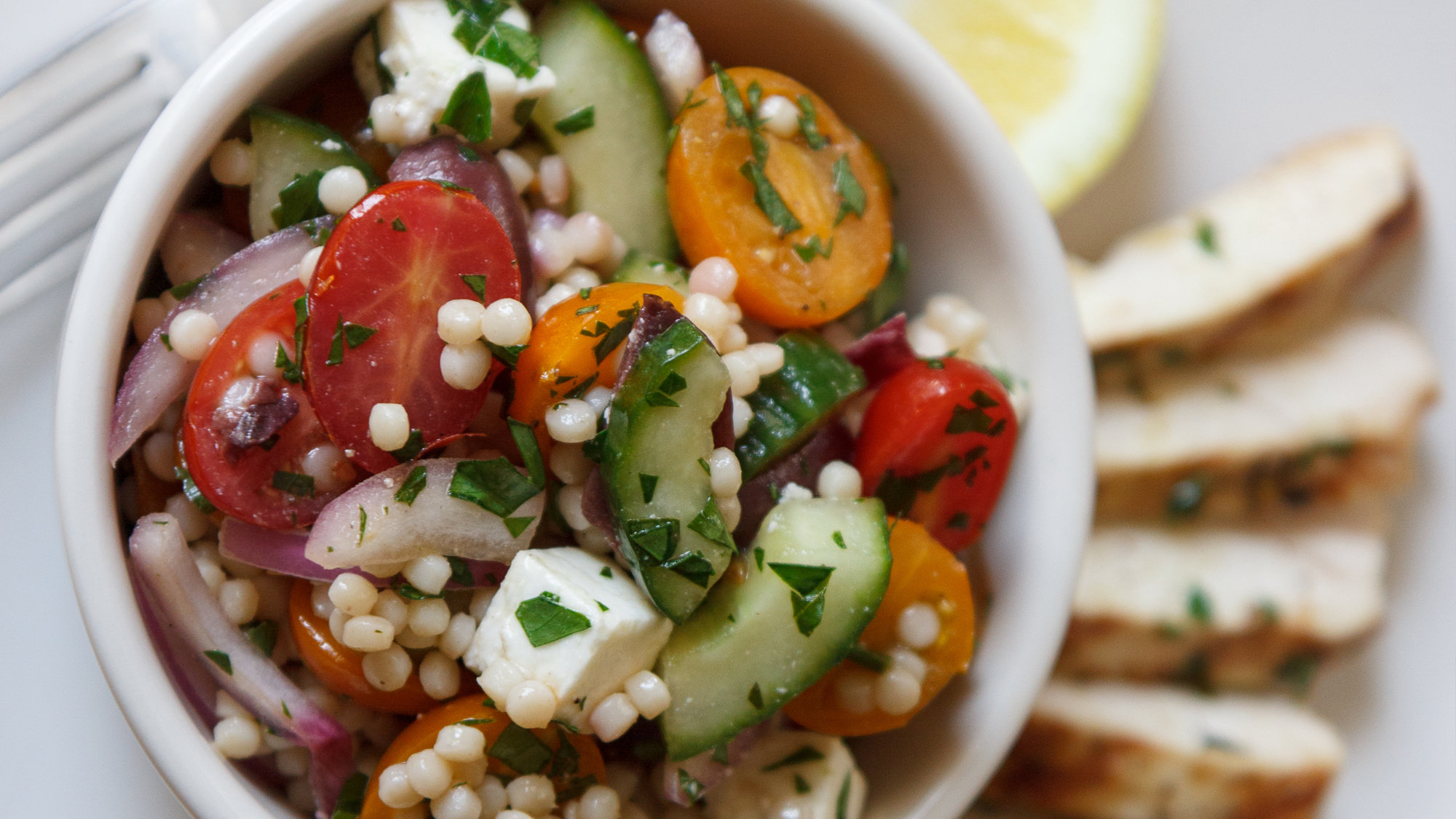 Best Israeli Couscous Salad with Lemon Grilled Chicken Recipe