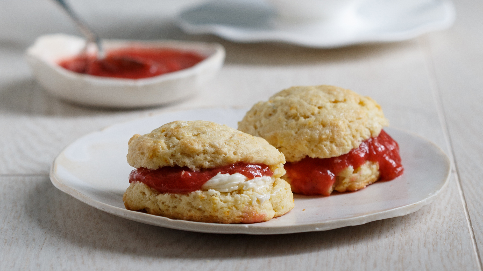 Best Orange Zest Scones with Strawberry-Rhubarb Compote Recipe