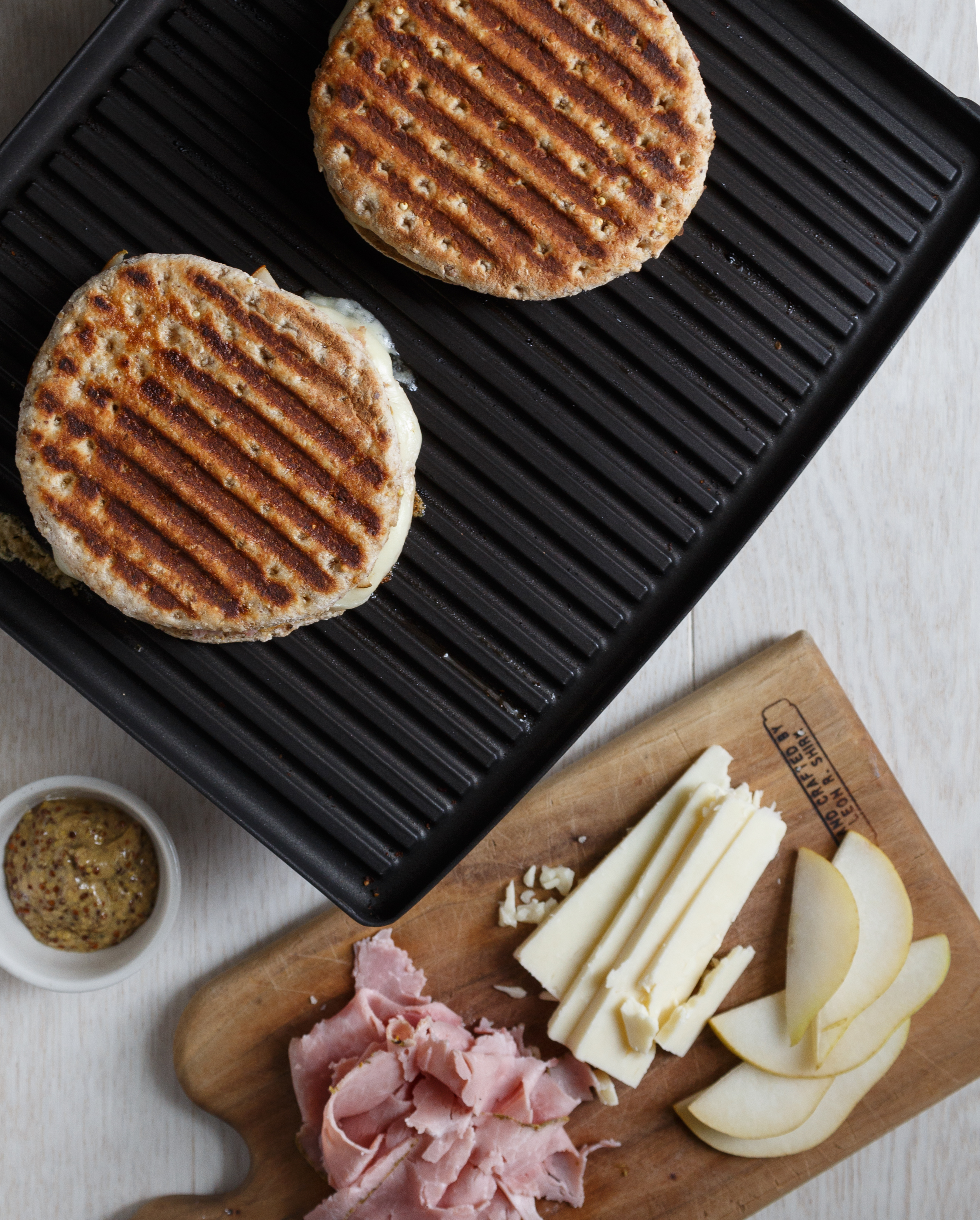 Paninis with Rosemary Ham, Cheddar, and Pears