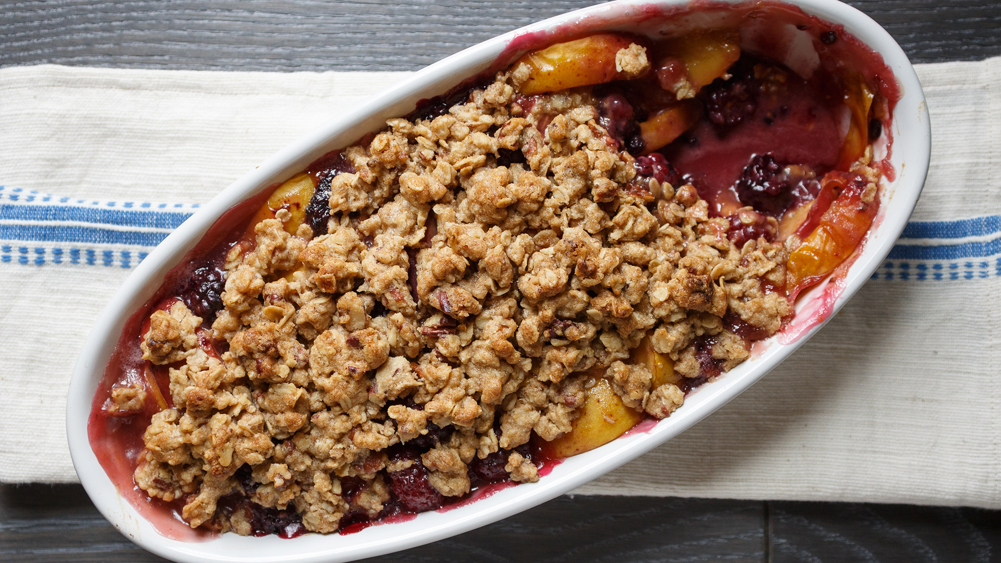 Best Peach Blackberry Crumble with Oatmeal Pecan Topping Recipe