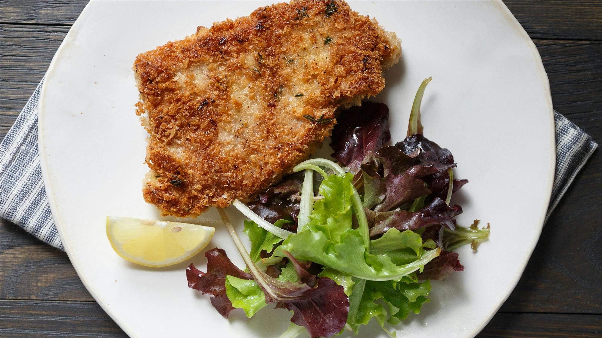 Best Pork Schnitzel with Mixed Greens Recipe