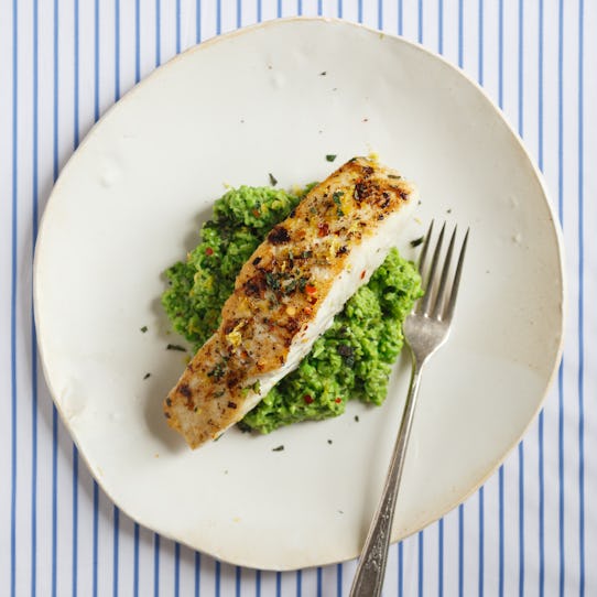 Seared Halibut + Pea-Fava Purée