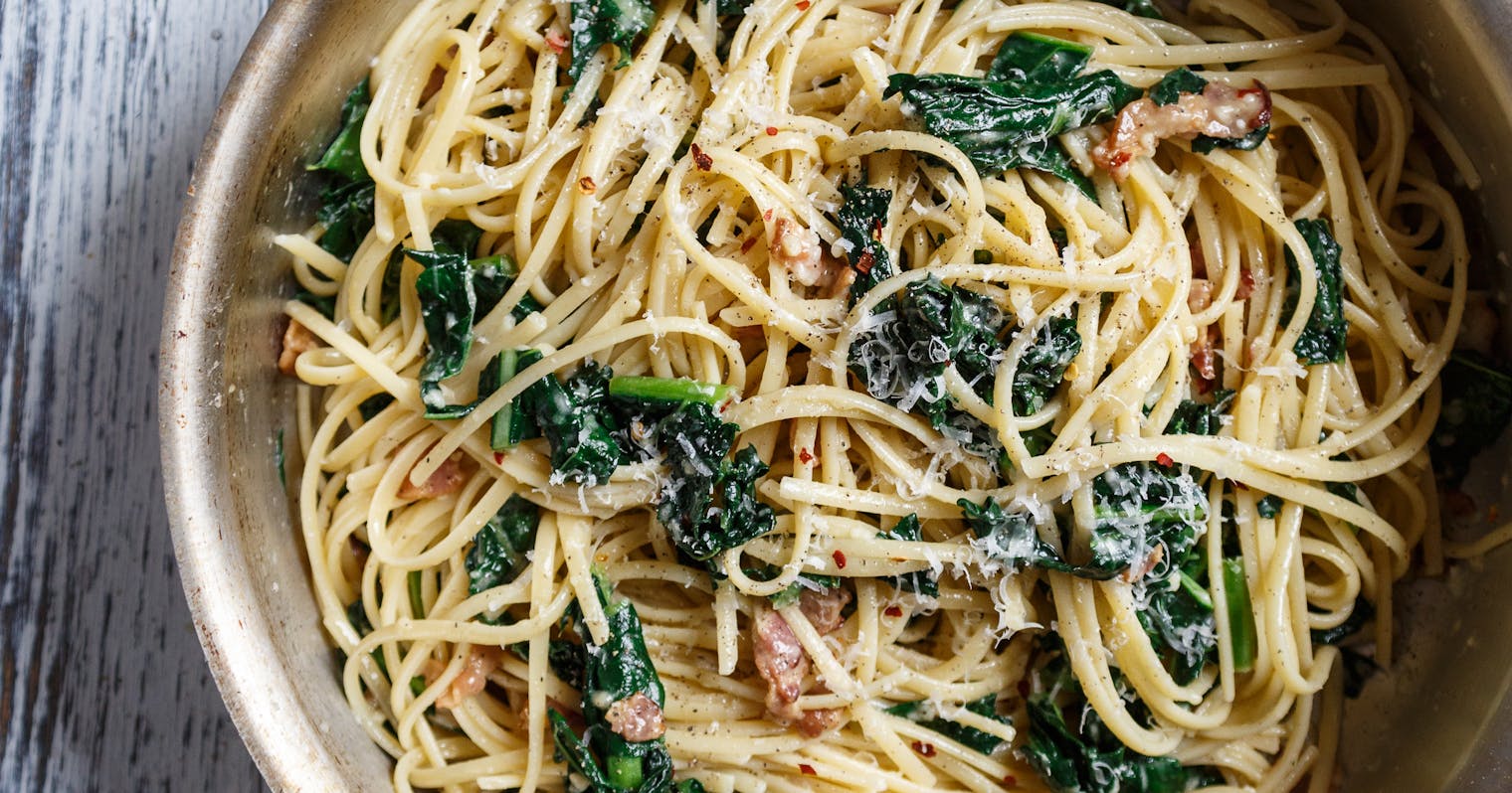 Best Spaghetti Carbonara with Garlicky Greens Recipe - The Best Spaghetti Carbonara with Garlicky Greens Recipe - The