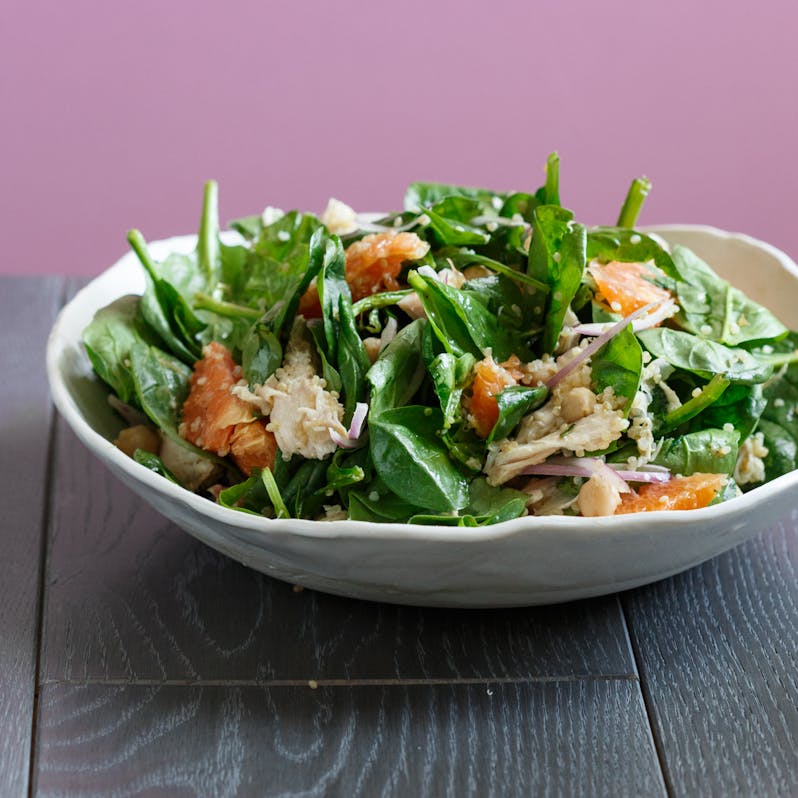 Best Spinach Salad with Quinoa, Chicken, Chickpeas and 