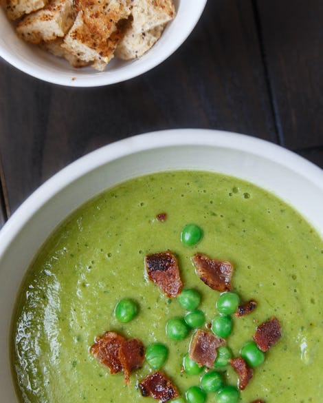 Spring Split Pea Soup with Bacon and Croutons